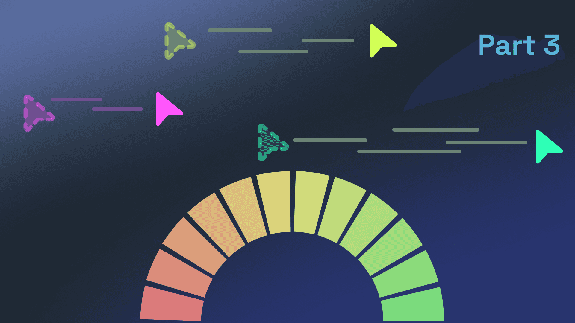 Three cursors speeding across a screen