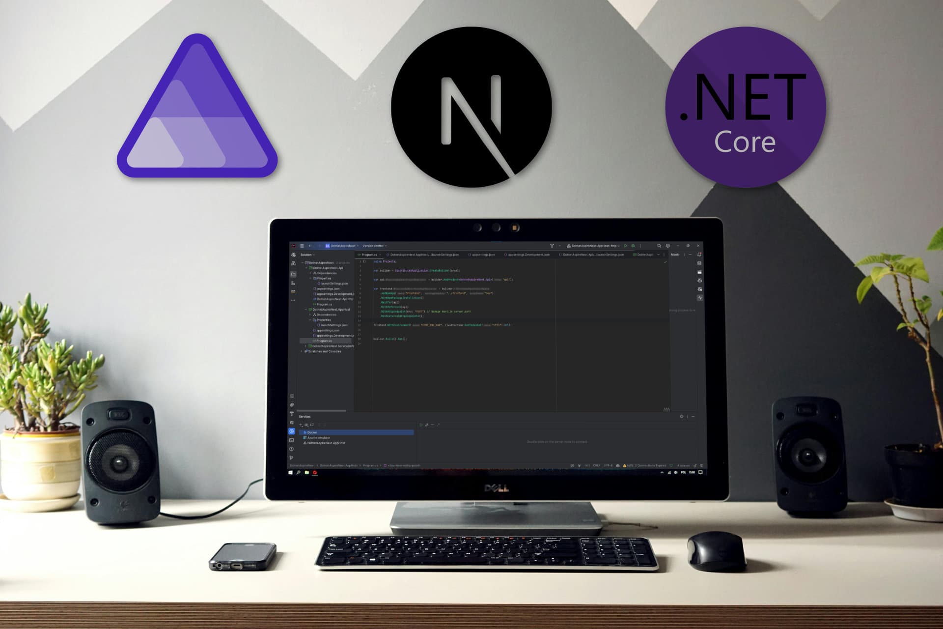 .NET Aspire and Next.js logos